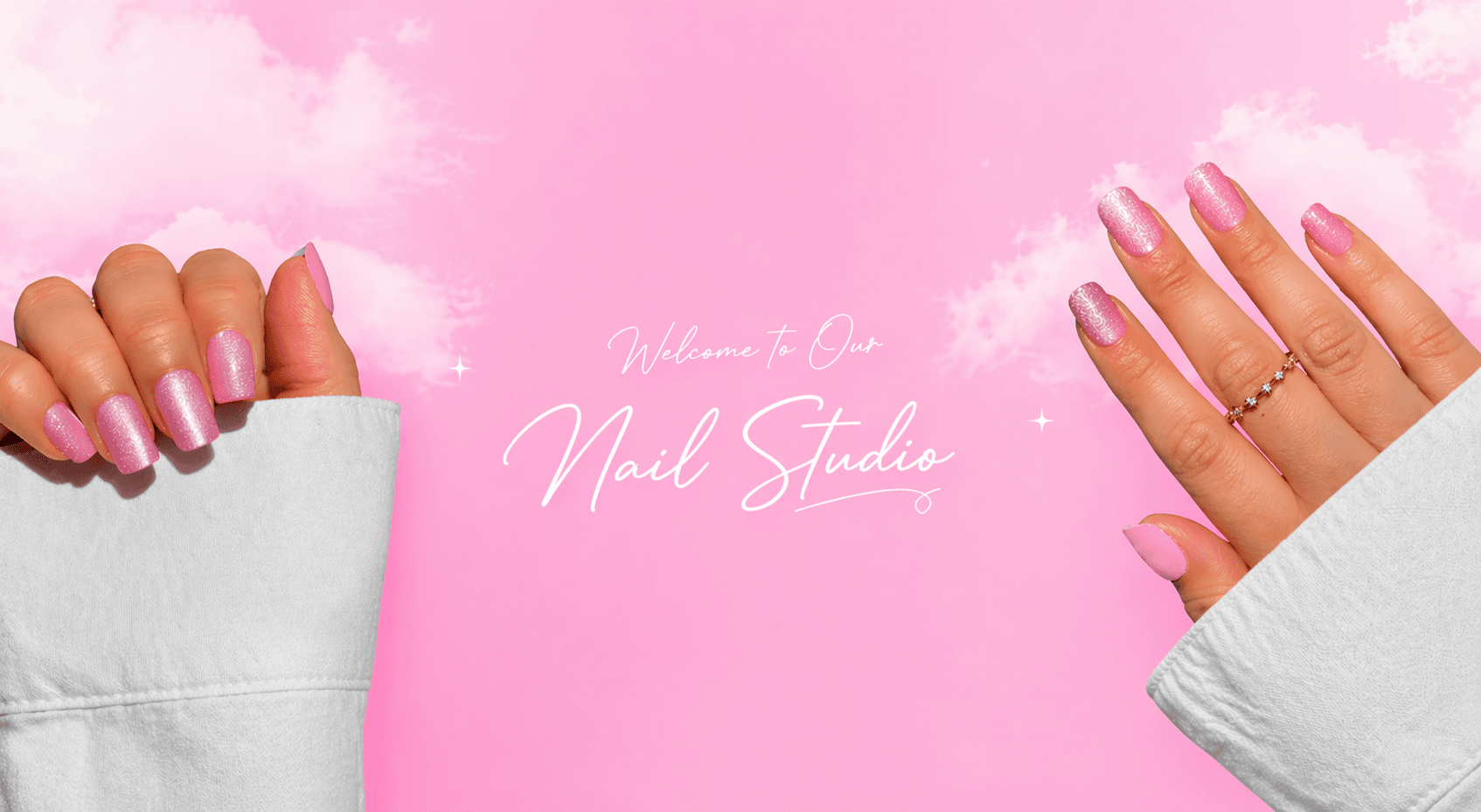 Nail Business 01 pink hero banner with a clean white navigation layout